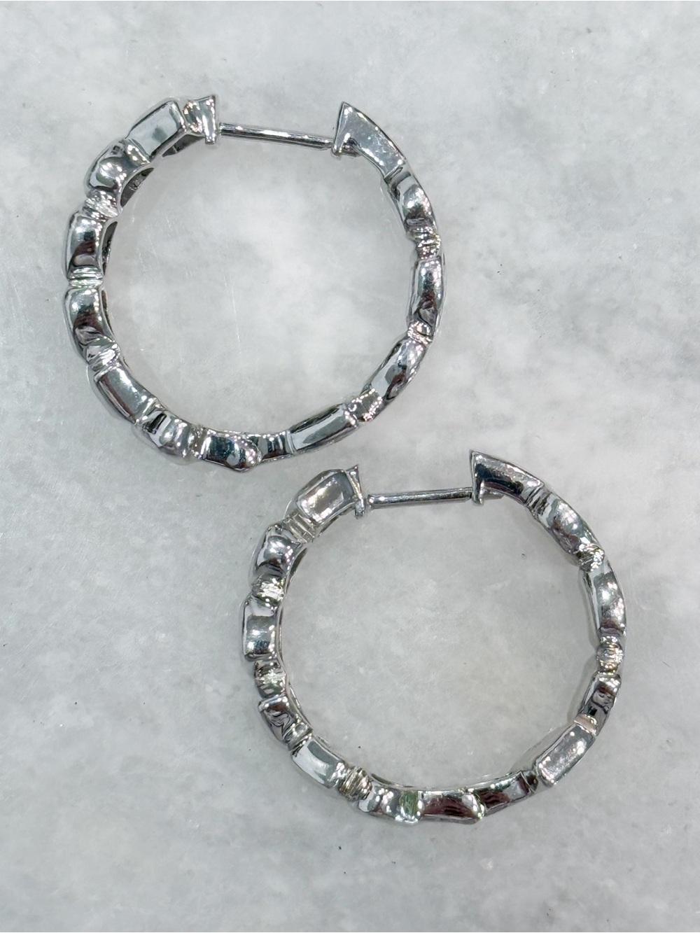 Sterling Silver Pebbled Hoop Earrings - Picture 7 of 10